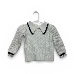 Janie and Jack White Cable Knit Sweater with‎ Black Trim
